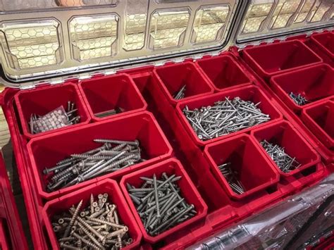 metal tool box with compartments for nails etc|storage bins for nail screws.